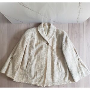 Vintage Carlton Coat Womens M White Wool‎ Poodle Cloth Overcoat Lined Winter